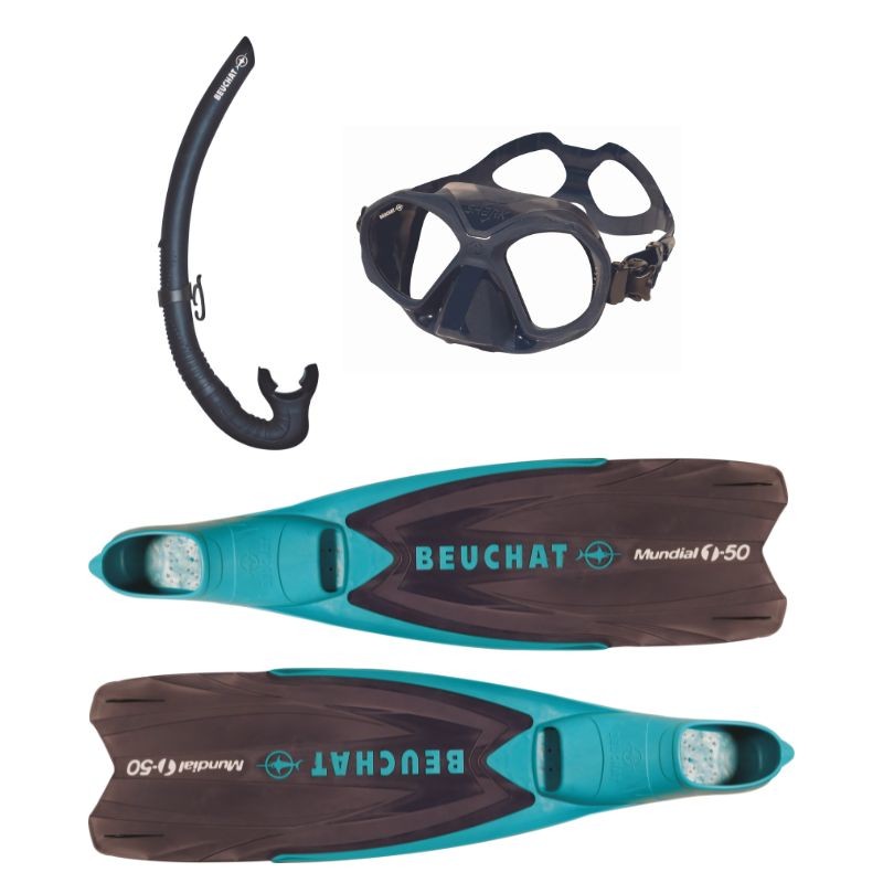 Kit de plongée palmes + masque mono-verre + tuba Beuchat Atoll - Spy - Kits  snorkeling - Snorkeling - Plongée